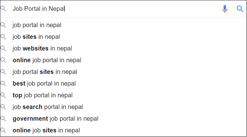Google Suggestions in Nepal